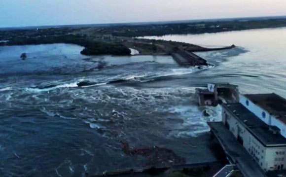 Image - The Kakhovka Dam destroyed by Russian forces in June 2023.
